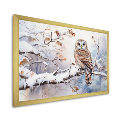 «Winter Snowy Owl Charm Landscape - Snow», reproduction d'art sur toile