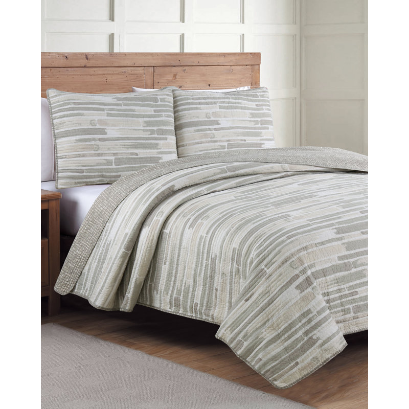 Algarve Percale Striped Quilt, King Quilt + 2 Shams