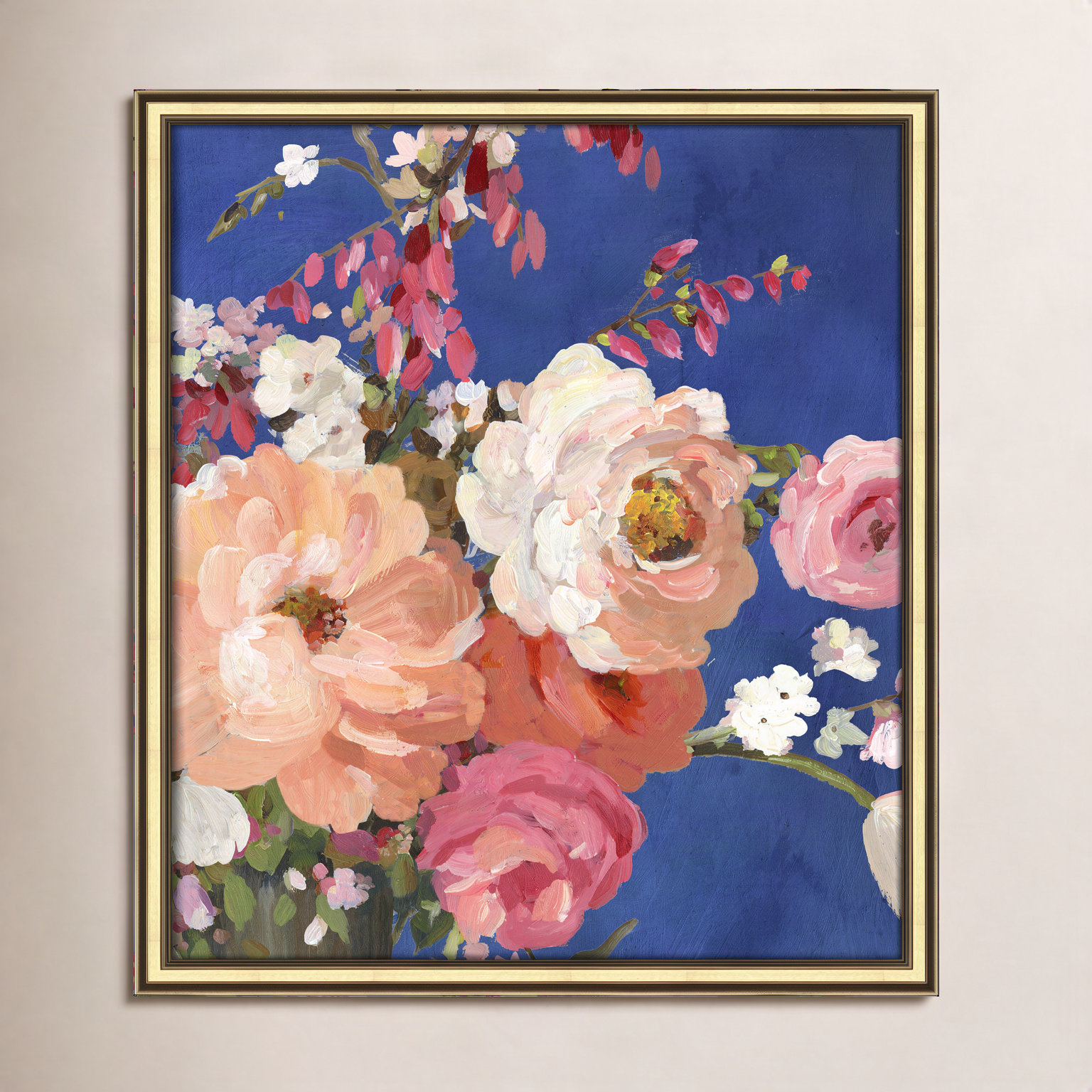 Calliope "Midnight Garden Flowers I" Painting, Gold Framed, 20.25" H x 17.25" W x 0.75" D