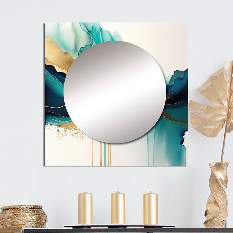 Miroir bleu sarcelle et doré, 29 po x 29 po