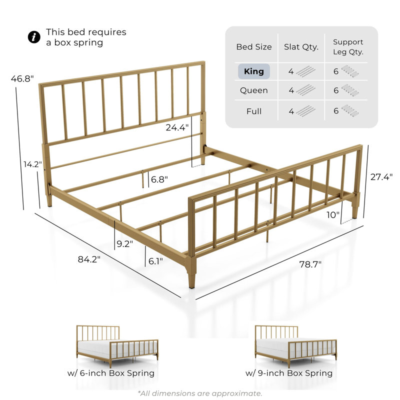 Saarah Vintage Metal Low Profile Bed, King