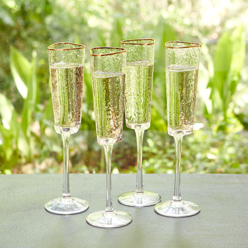 Hammered Champagne Glass-Clear w/Gold Rim