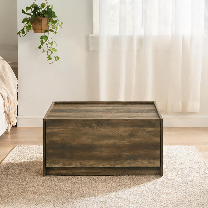 Table basse 31,5 pouces carrée en bois d'ingénierie avec deux tiroirs, finition chêne moderne, 15.44" H x 31.48" W x 31.44" D