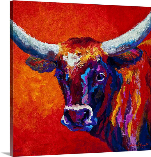 "Aidrianna Longhorn Steer" par Marion Rose, reproduction d'art sur toile tendue, H 16 po x l 16 po x P 1,5 po, Toile tendue
