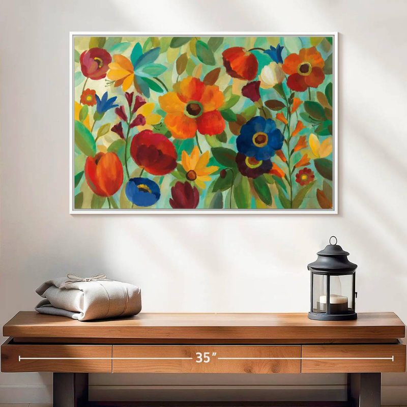 Été floral III, Cadre flottant blanc, 25 po x 17 po