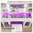 Makeup Vanity With Mirror And Lights, RGB Lighted Vanity Desk With Power Outlet, 3 Drawers & 2 Large Tempered Glass Cabinets, Fold-Up Panel, Glass Top Vanity With Chair