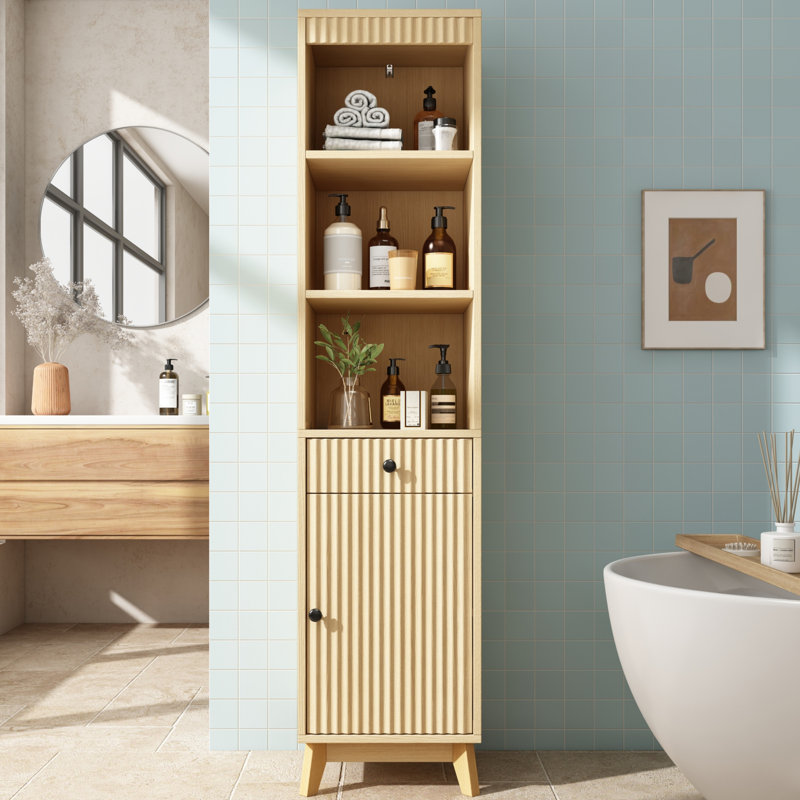 Freestanding Bathroom Cabinet, Natural Wood