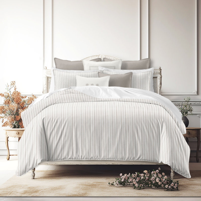 Pacific Stripe Cotton Reversible Coverlet Set, Cal.King Coverlet/Bedspread + 2 King Shams, Mushroom