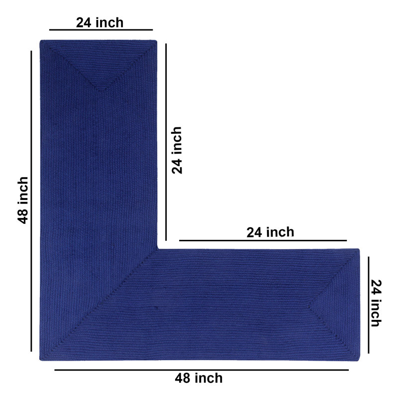 Vienne Solid Color Machine Made Braided Polypropylene Indoor Outdoor Area Rug, L-Shape 2' x 4' x 4', Navy