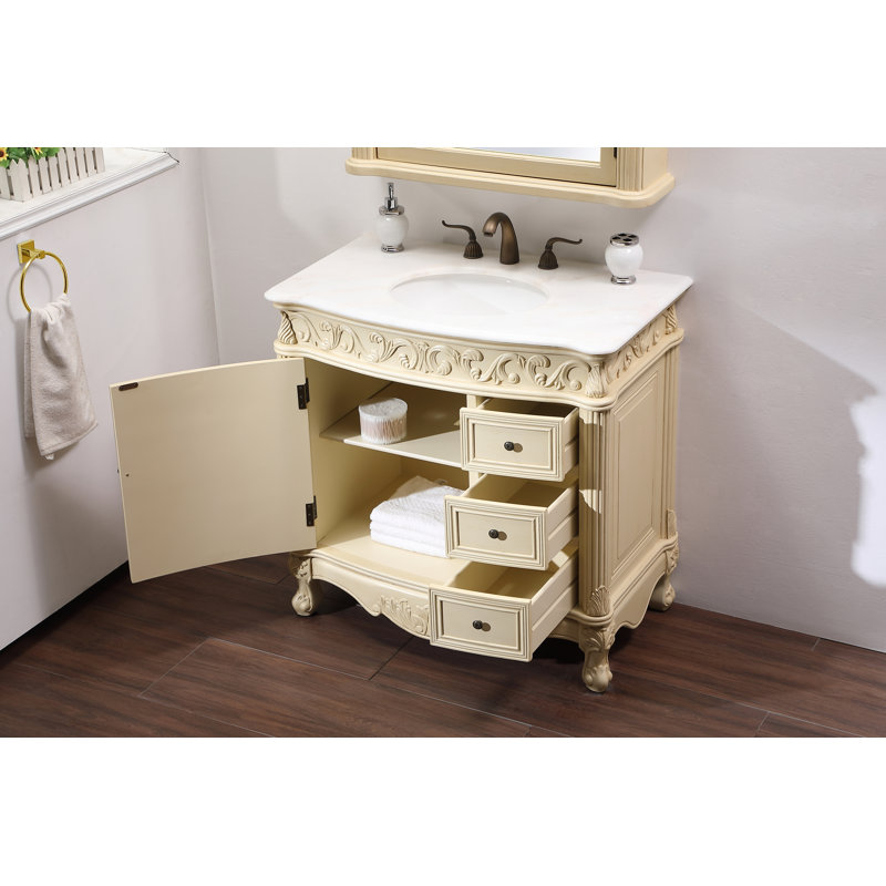 36'' Single Bathroom Vanity with Top, Antique White, Guangxi White