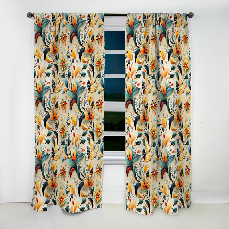 Éclectique jaune - éclat floral - rideau floral - rideau occultant - 1 panneau, L 52 po x L 63 po