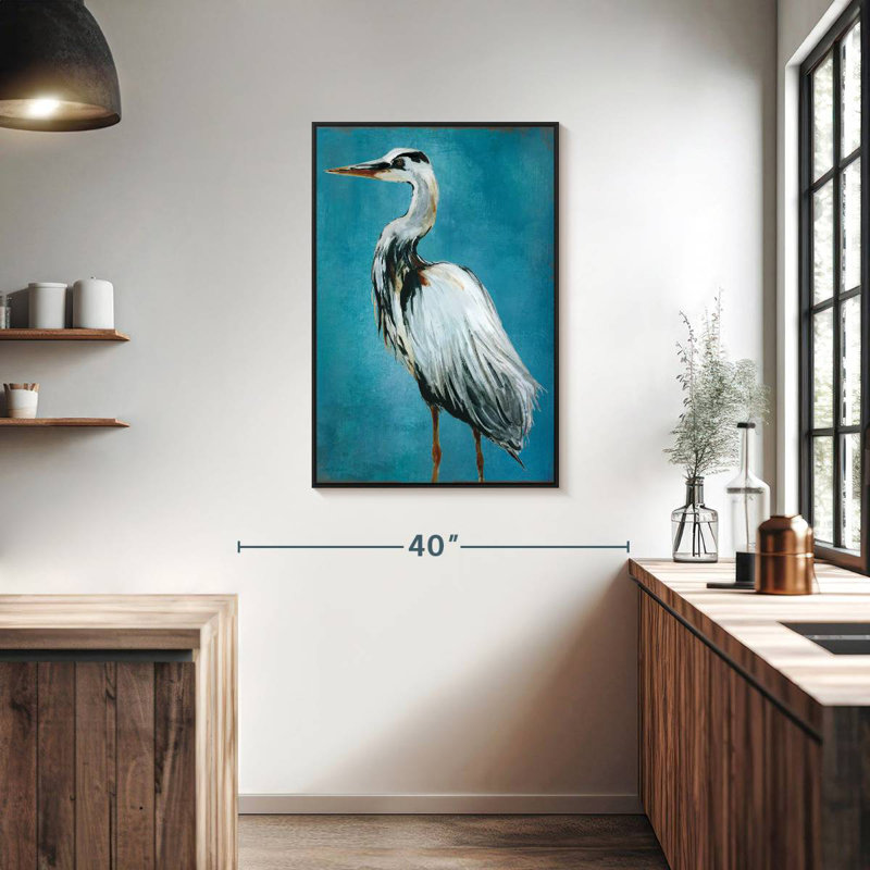 Grand héron bleu II, 25 po x 37 po, Cadre flottant noir