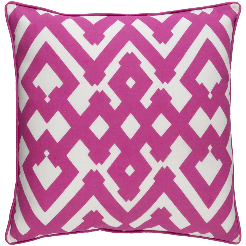 Belford Geometric Linen Throw Pillow, 18" H x 18" W x 4" D, Bright Pink/White