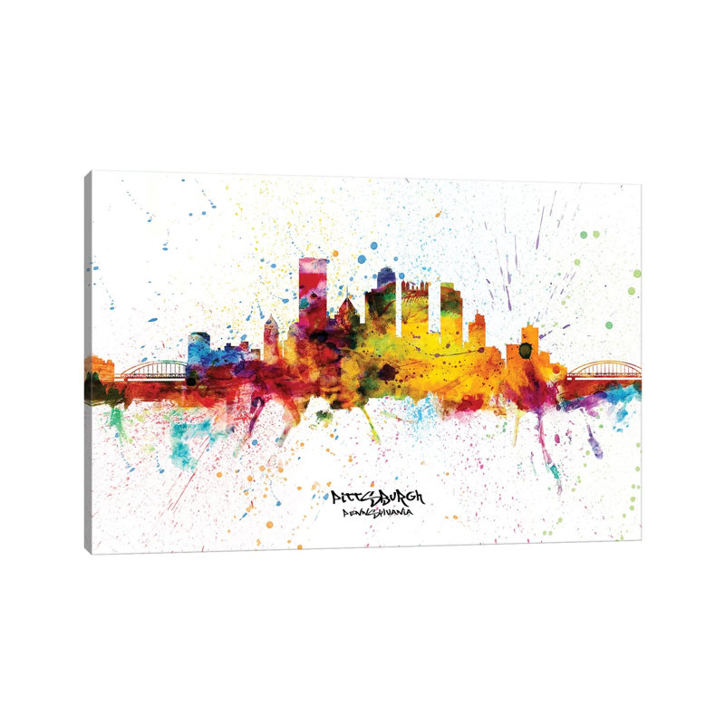 Pittsburgh Pennsylvania Skyline Splash by Michael Tompsett - 1 Piece Wrapped Canvas Wall Art, 66.04cm H x 66.04cm W