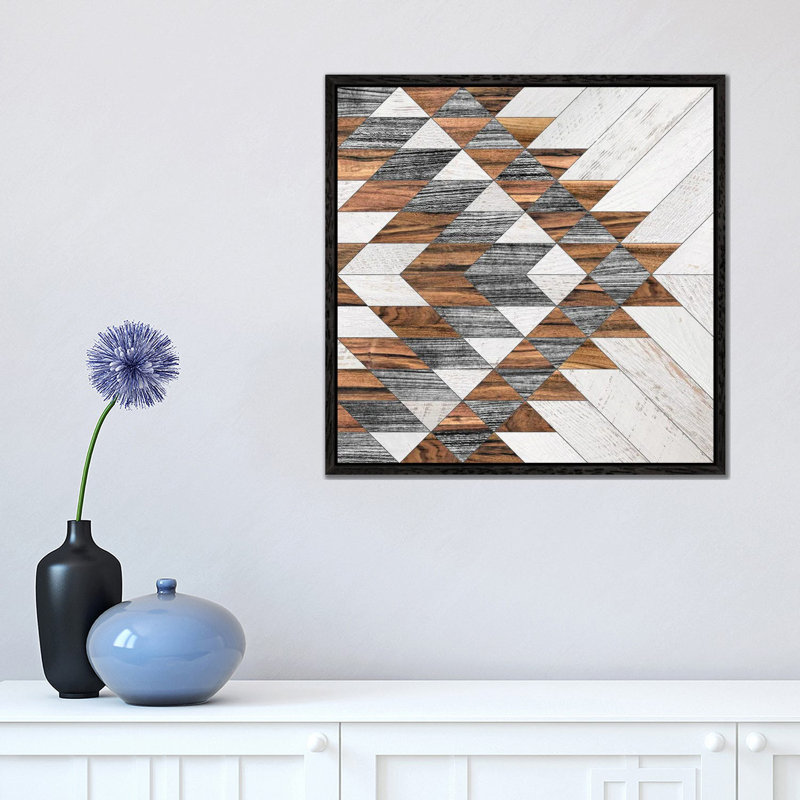 Urban Tribal Pattern No.12 by Zoltan Ratko - Print on Canvas, 45.72 cm H x 45.72 cm W, Black Framed