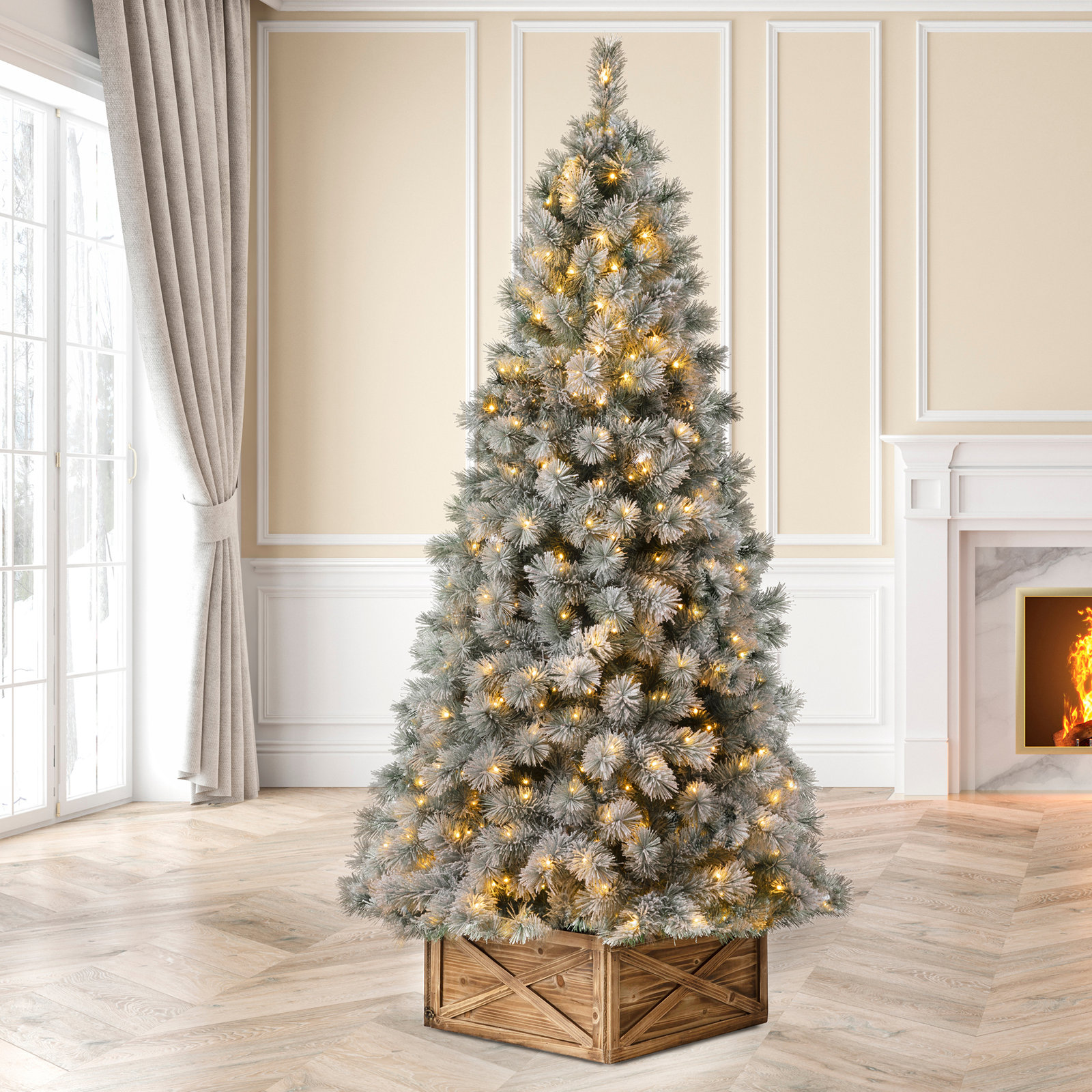 Guillema Frosted 9' Pre-Lit Pine Christmas Tree, 9 ft