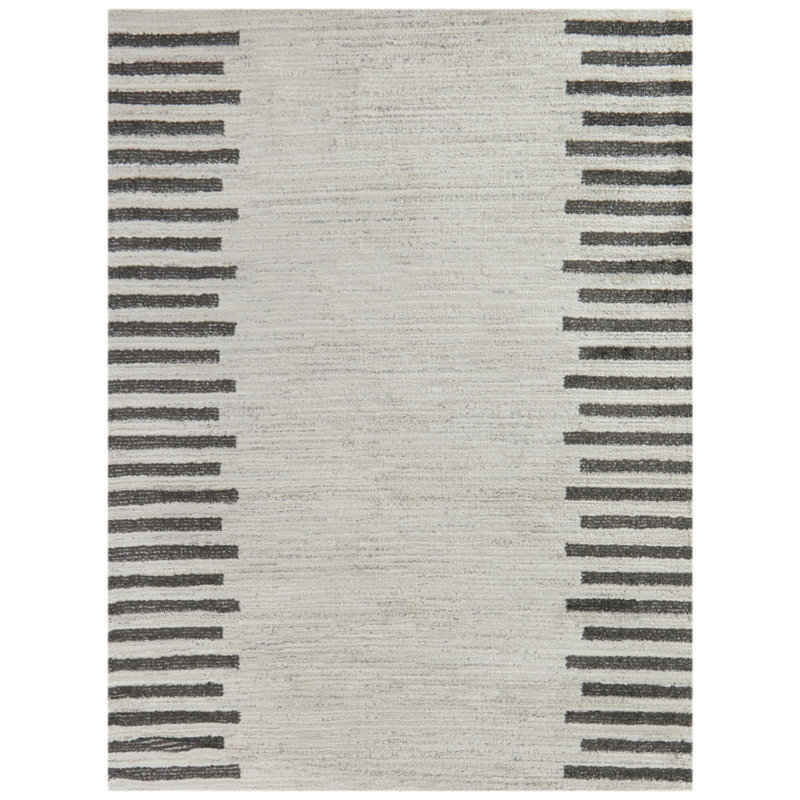 Tapis gris à rayures Mid-Century, Rectangle 5 pi 3 po x 7 pi