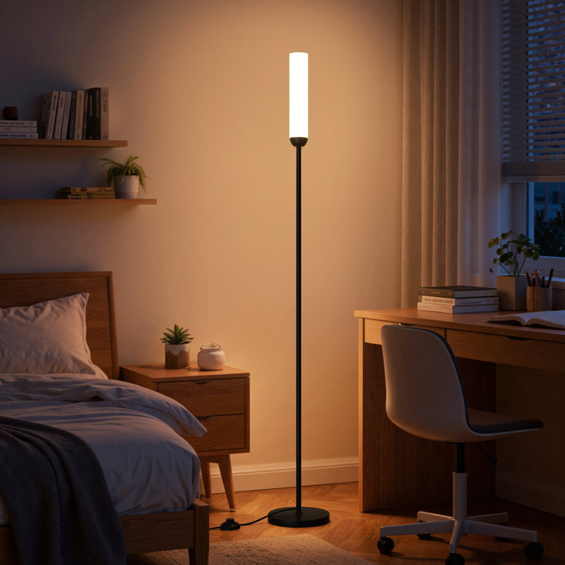 65'' Black Stepless Adjustable LED Floor Lamp with Remote Control