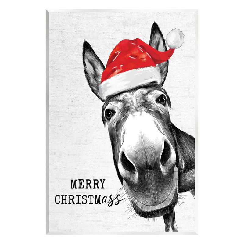 «Merry Christmass Funny Donkey» par Lettré et doublé - impression sans cadre sur panneau de fibres à densité moyenne
