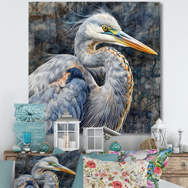 Heron Waterbird I - Heron, art mural, H 30 po x l 30 po x P 1 po, Toile tendue