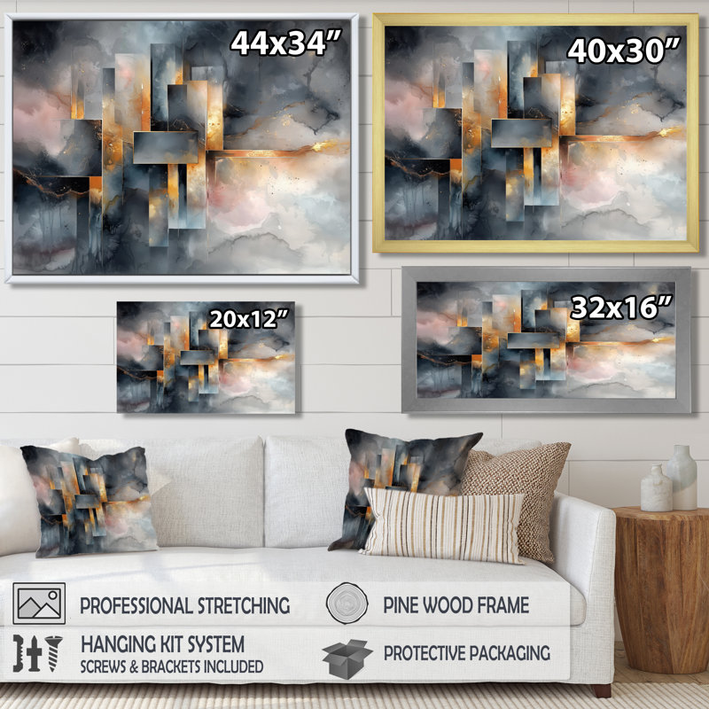 «Burnley Geometric Ink Pulse I - Constructivism», art mural, H 30 po x l 40 po, Cadre simple, Blanc
