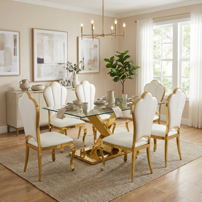 Modern Upholstered Faux Leather Dining Chair (Set of 2) with Shell-Shaped Back and Stainless Steel Legs