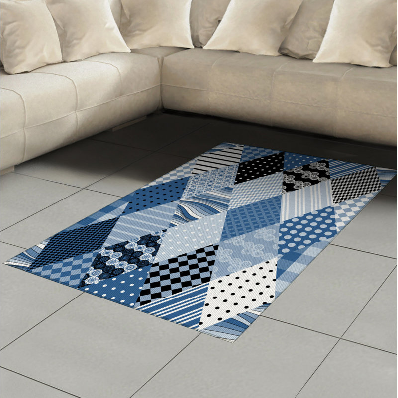 Blue High Density Long Fiber Poly Threads Decorative Area Rug Carpet, Rectangle 4' x 5'8"