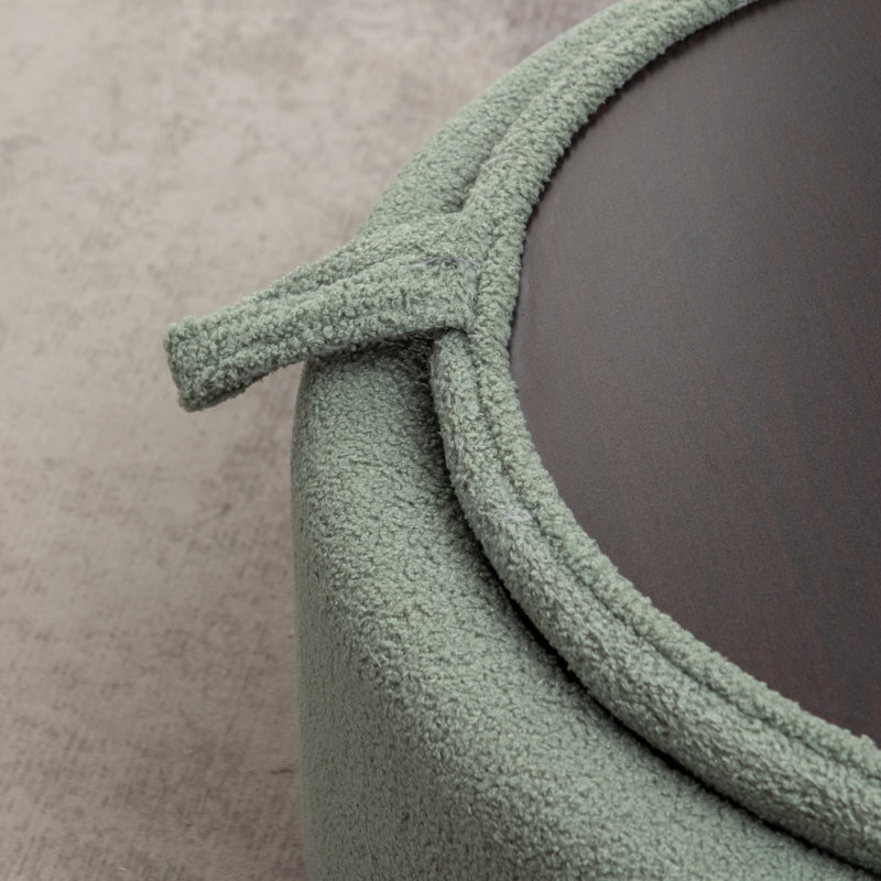 Savinien Upholstered Round Storage Ottoman, Green Performance Boucle