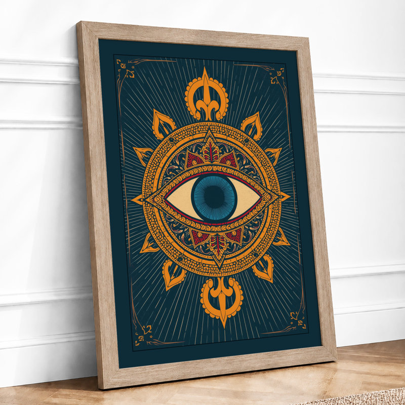 Eye of the Mandala Geometric - Framed Print, A1 - 84.1 x 59.4 cm, Oak