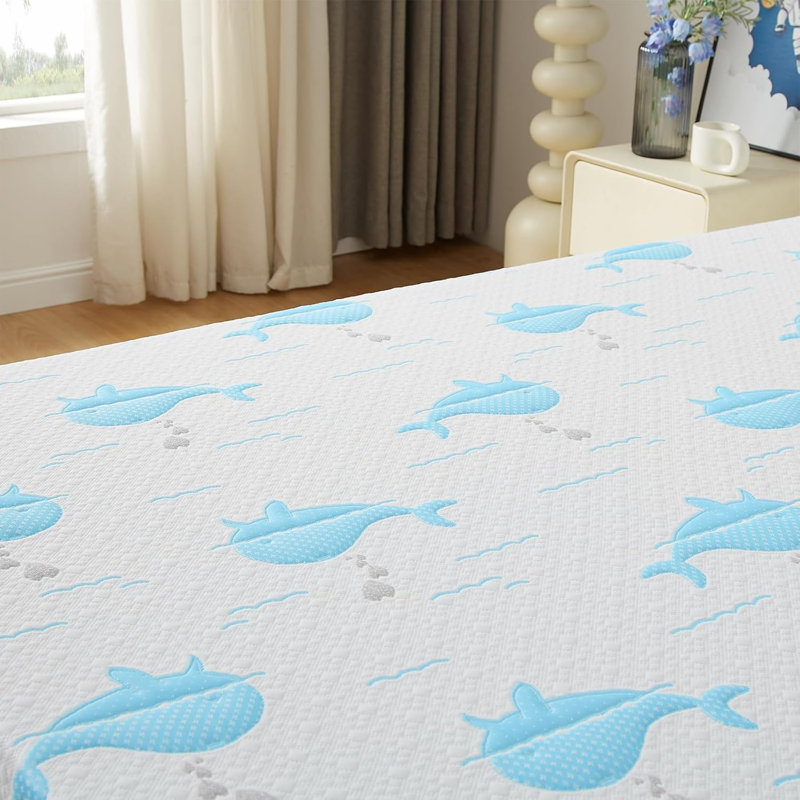 Highland Dunes Medium-Firm Gel Memory Foam Mattress With Whales Pattern, Queen, 5"