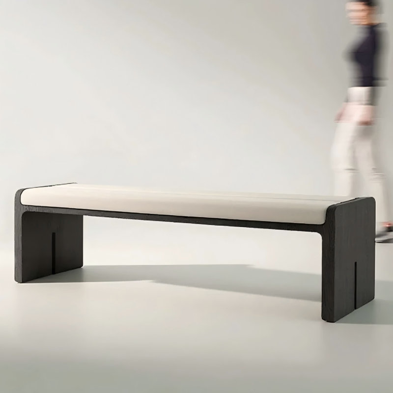 Banc rembourré en bois massif blanc, Blanc, Noir