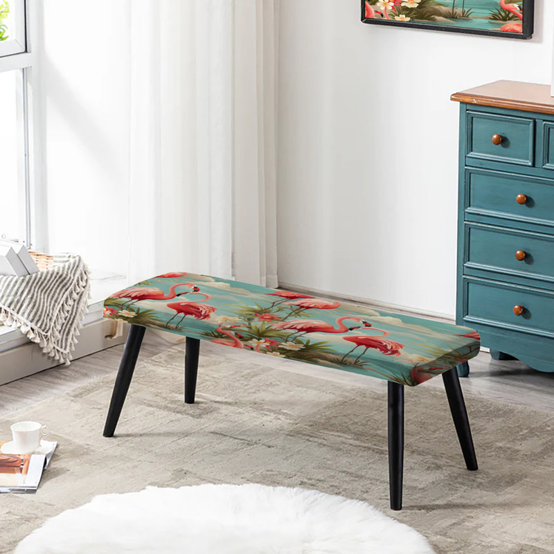 Banc tropical rembourré noir, Coastal Flamingo Fusion Coastal Pattern