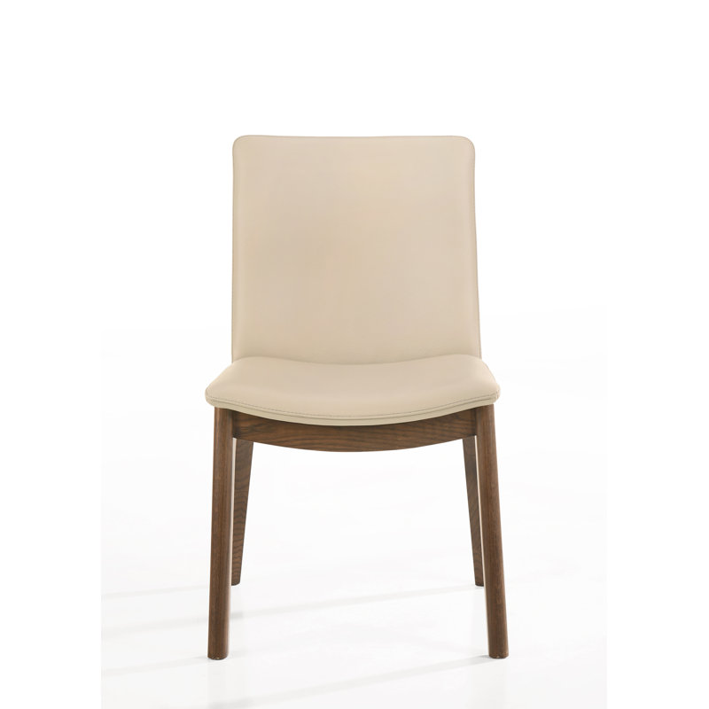 19'' H Genuine Leather Upholstered Side Chair, Light Mocha