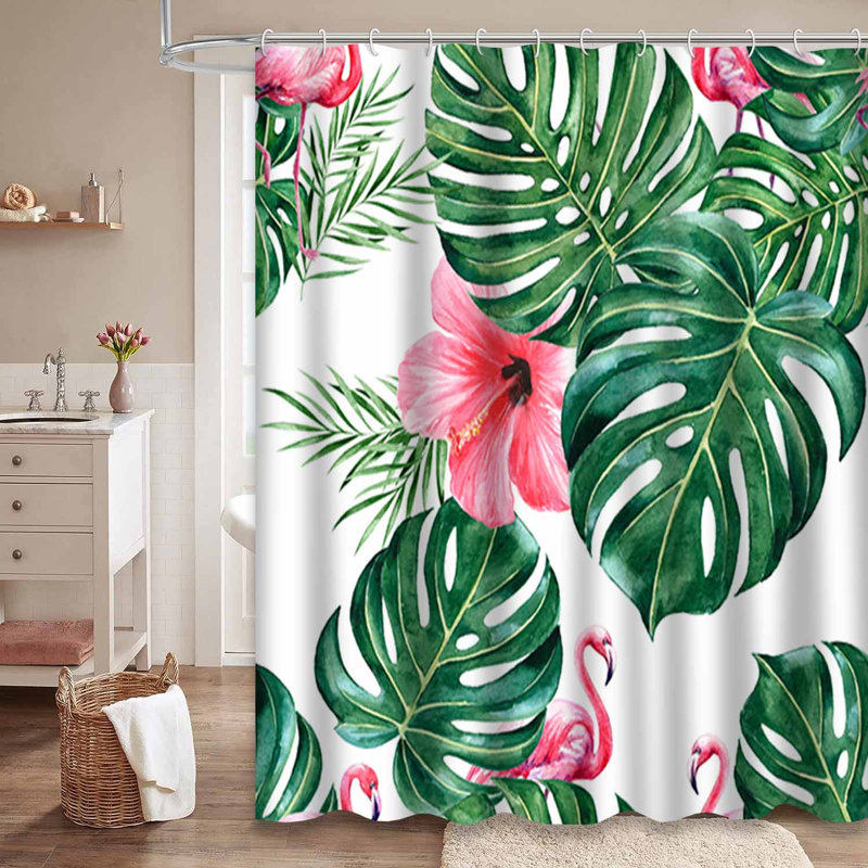 Aquarelle, flamant rose, hibiscus, feuilles, Monstera, menu de cuisine blanc avec 12 crochets, L 72 po x l 78 po