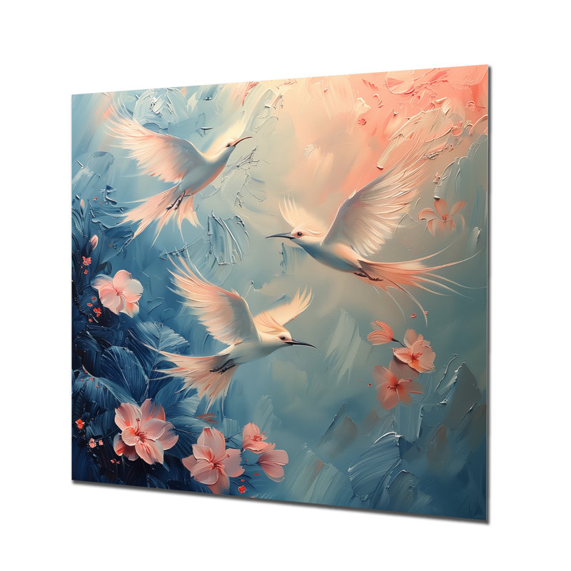 Blanc et rose, Paradise Cove Doves I - oiseau, art mural, Métal métal, H 16 po x l 16 po x P 1 po