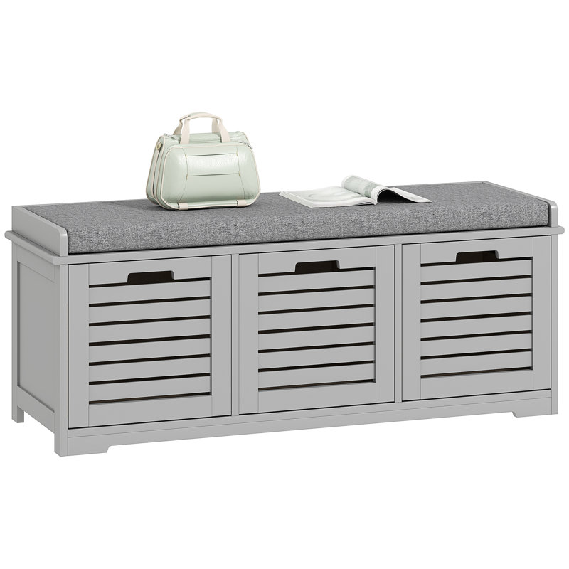 Polyester Upholstered Storage Bench, Grey