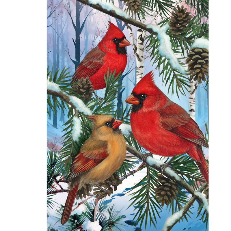 Drapeau de jardin Woodland Winter Cardinals 12 x 18
