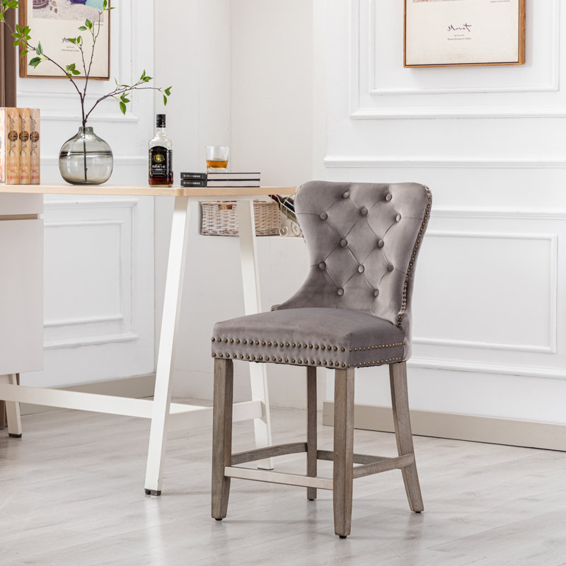 Tabouret de bar et de comptoir Kirsten, Tabouret de comptoir (siège d’une hauteur de 24, Gris / cadre gris antique