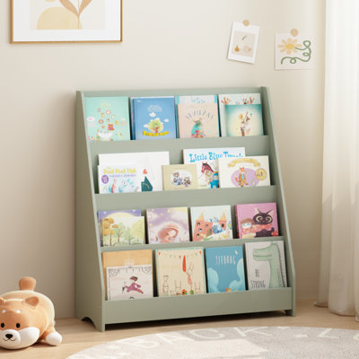 4-Tier Kids Bookshelf, Toddler Book Display Shelves, Helps Keep Bedrooms, Playrooms, and Classrooms Organized, MDF