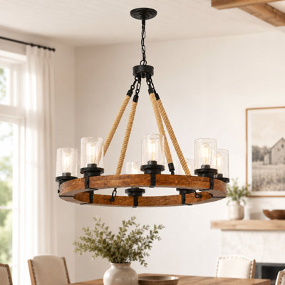 8 - Light Dimmable Wagon Wheel Chandelier