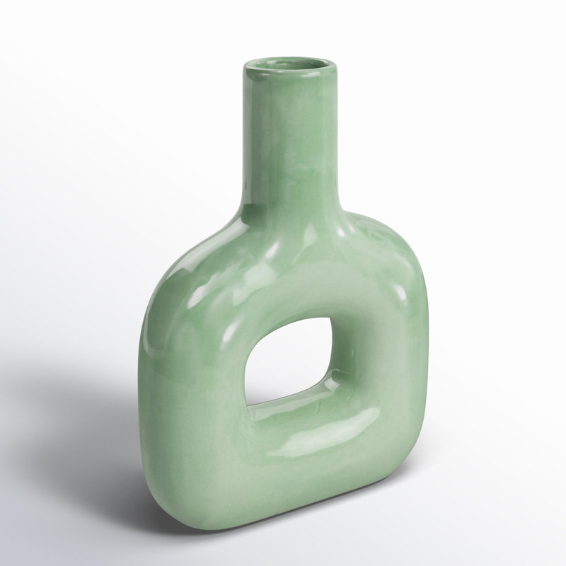 Rachael Modern Geometric Stoneware Dolomite Vase - Minimalist Decorative Accent for Contemporary Home Decor, Green