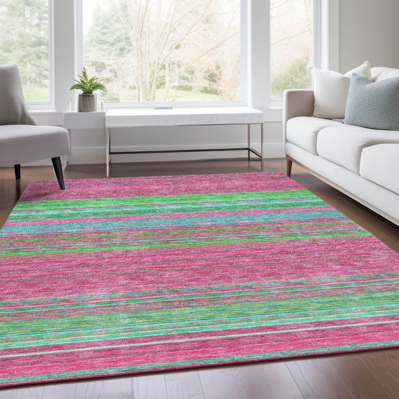 Tapis rosé de qualité supérieure lavable à la machine Prisco, Rectangle 5 pi x 7 pi 6 po