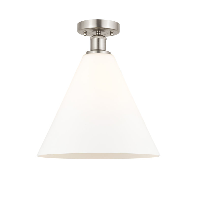 Plafonnier semi-encastré 1 lumière Yohannes, Blanc mat, H 13,13 po x l 12 po x P 12 po, Nickel satiné brossé