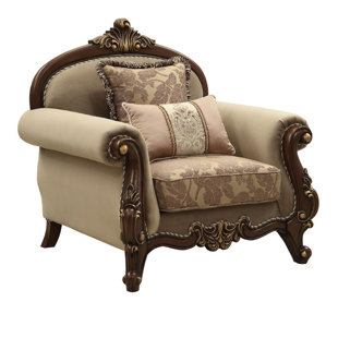 Dandre 49" Wide Velvet Armchair in Beige/Walnut