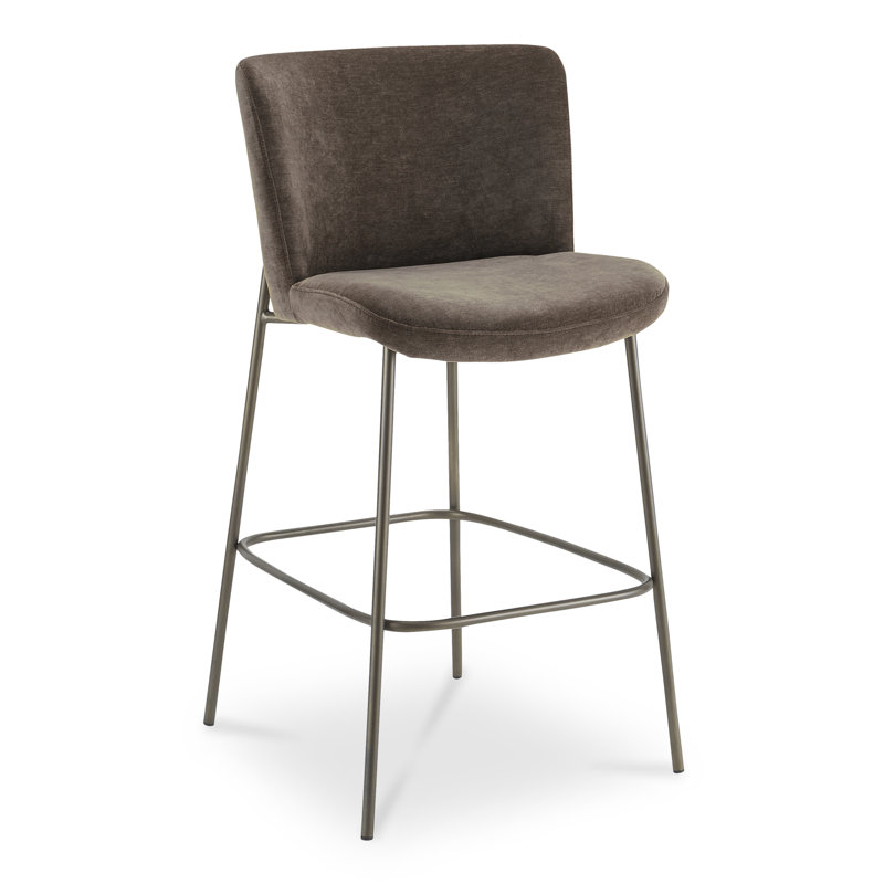 Dareau Upholstered Stool, Bar Stool (30.3" Seat Height), Dark Brown Polyester
