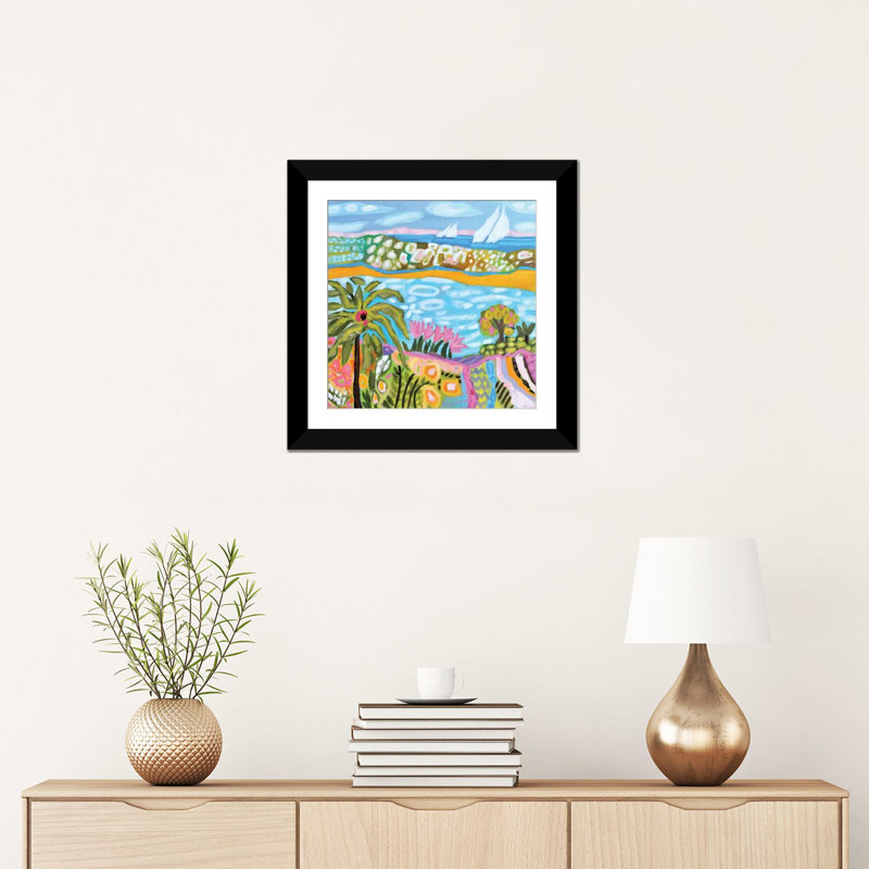 « palm retreat », impression sur toile, H 24 po x l 24 po x P 1 po, Papier d'art encadré noir, Blanc