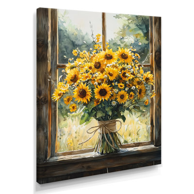 Lignite Sunflower And Peony Bouquet At The Barn I - Sunflowers Wall Art for Living Room