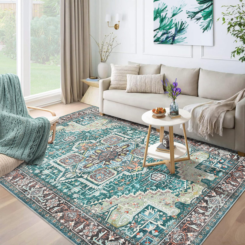 Persian Style Anti-Slip Area Rug for Living Room Bedroom and Home Decor Washable Rugs Vintage Rug for Dining Room
