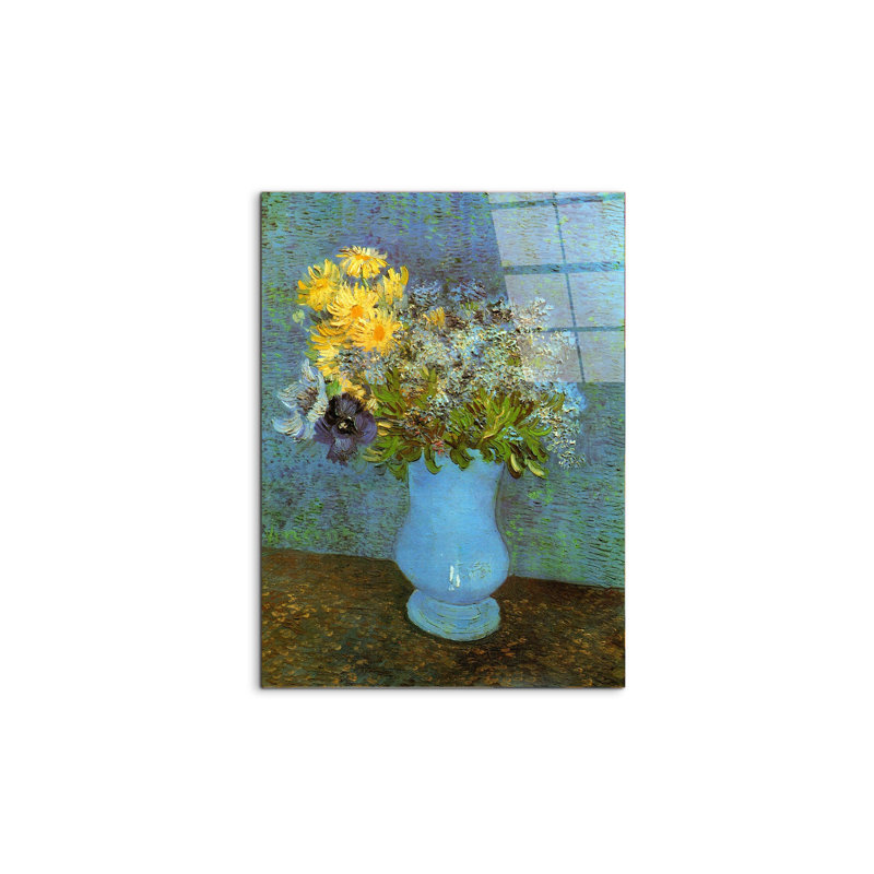 Vase with Lilacs Daisies and Anemones By Van Gogh Vincent 80cm H X 60cm W CrystalArt Material Acrylic Glass Effect, Frameless Panel Lightweight Ready to Hang