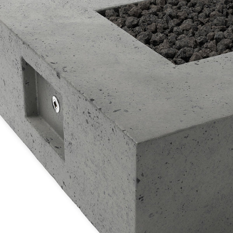 Table de foyer d'extérieur au propane en béton H 18 po x l 42 po Ella, Béton étain